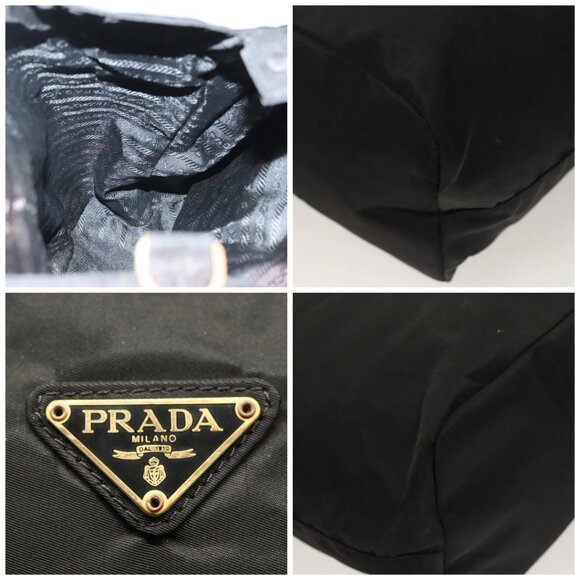 PRADA Chain Hand Bag Nylon Black Gold - Picture 12 of 16